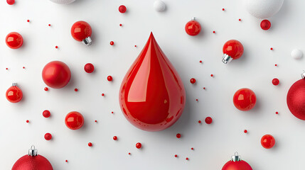 A Festive Christmas Blood Donation Drive Image with Red Ornaments and a Blood Drop