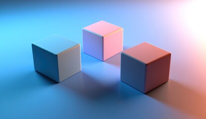Obraz premium Three pastel cubes on blue background.