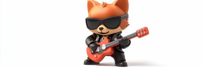 Cool fox character playing electric guitar.