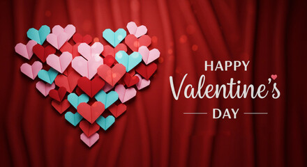 Red Background Happy Valentine's day text, hand lettering typography poster on red gradient background. Vector illustration. Romantic quote postcard, card, invitation, banner template.