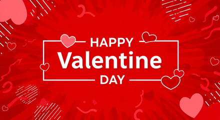 Red Background Happy Valentine's day text, hand lettering typography poster on red gradient background. Vector illustration. Romantic quote postcard, card, invitation, banner template.
