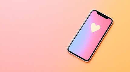A smartphone displaying a heart-shaped graphic on a vibrant gradient background, symbolizing love