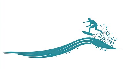 Fototapeta premium Surfer riding a wave, showcasing dynamic movement against a minimalist background