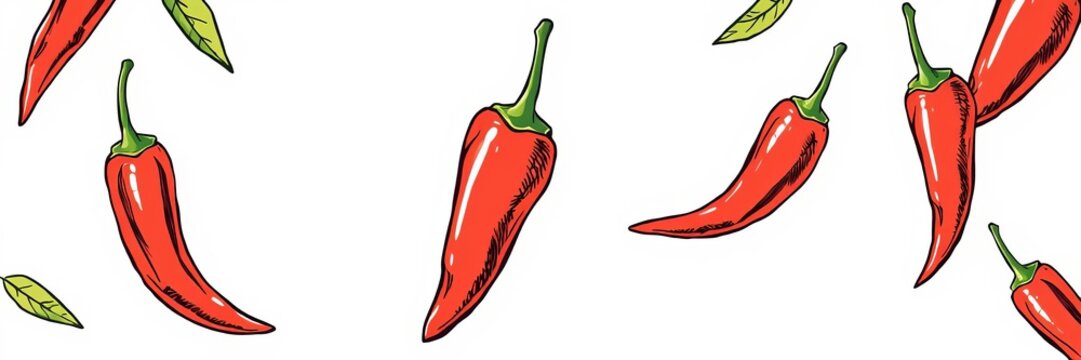 Realistic hand drawn vector illustration of a single fresh whole ripe red chili pepper on white background, illustration, vector, spicy