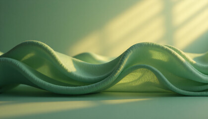 light from the sun shining through a window onto a white surface in a room with a piece of green fabric draped over a white table