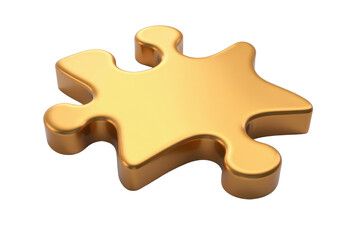 Golden Jigsaw Puzzle Piece Highlighting Intricate Details and Vibrant Color. A golden jigsaw puzzle piece on a transparent background.