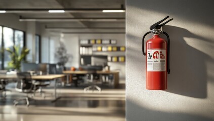 Red Fire Extinguisher in Modern Office: Safety and Design