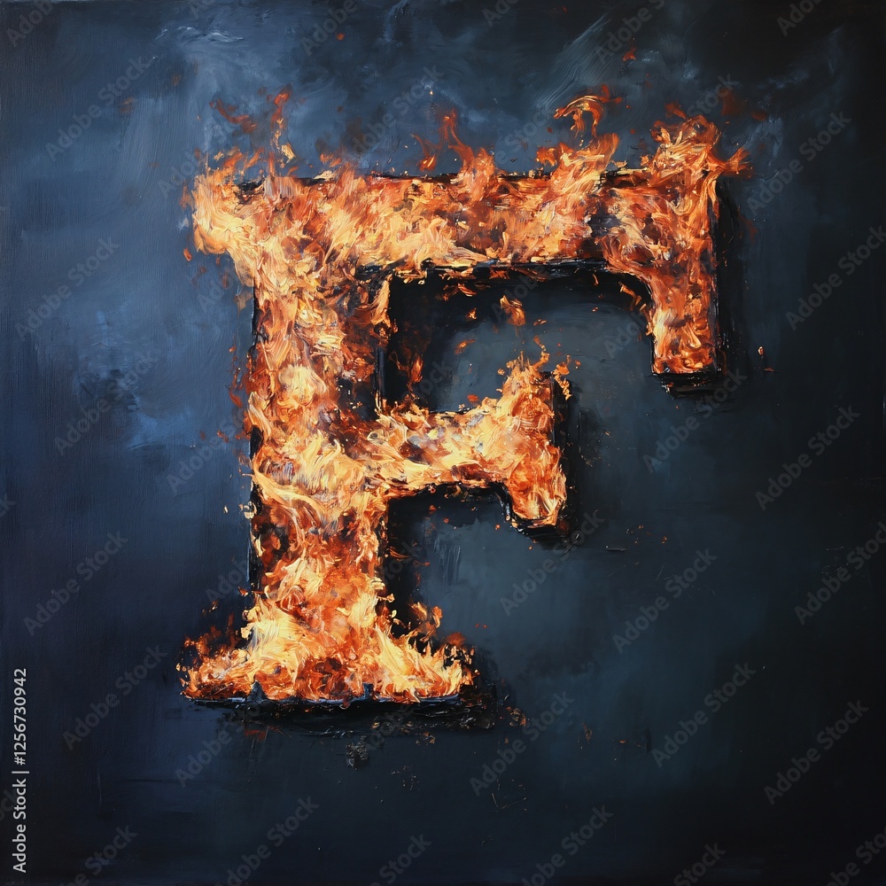 Aufkleber fiery letter f burning brightly against a dark background, creating a dramatic and powerful visual