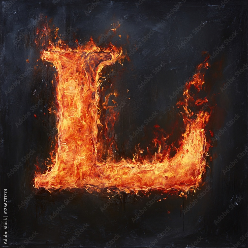 Aufkleber fiery letter l stands out against a dark backdrop, creating a striking and intense visual