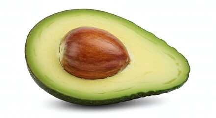 Close-up of a Freshly Sliced Avocado with Seed on White Background