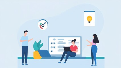 Team collaboration strategies office setting digital illustration creative workspace engaging interaction