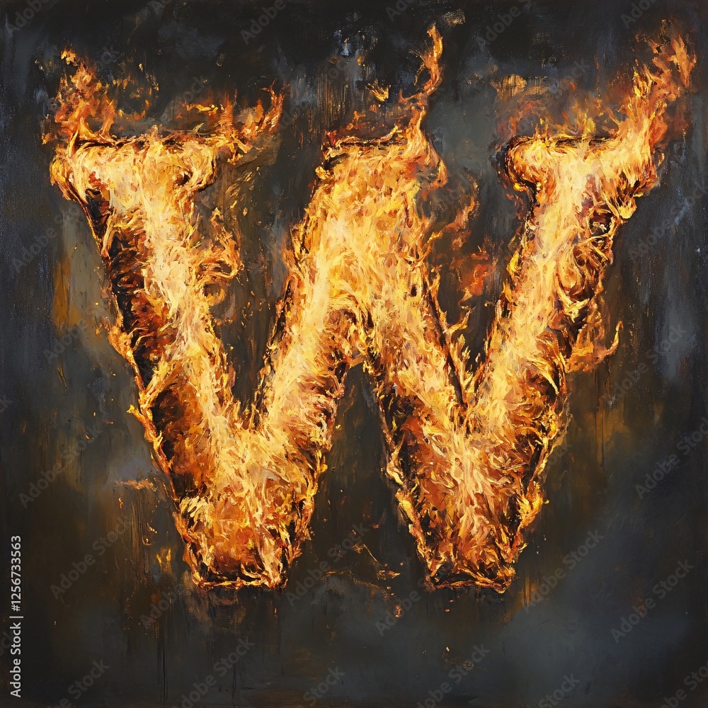 Poster Flaming letter w set against a dark backdrop, evoking a striking and intense visual