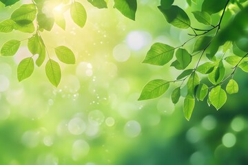 Green Leaves and Sunlight Bokeh Background