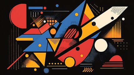 Abstract geometric shapes, vibrant colors, dynamic composition, modern design, background image, graphic design