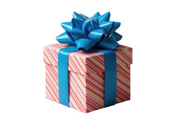 Obraz premium Charming Striped Gift Box with Glossy Blue Bow. Isolated on transparent background, png.