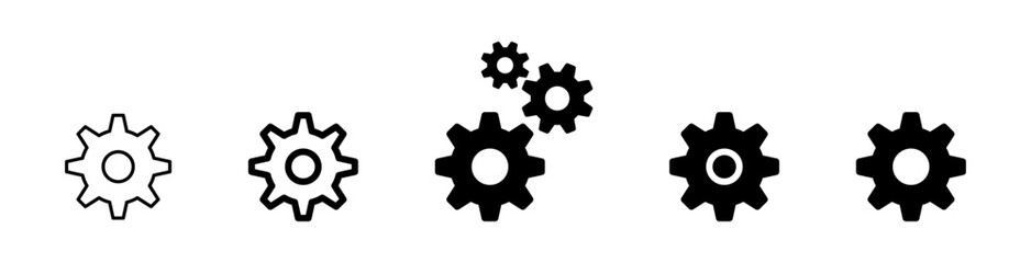 Settings Gear icon set, black gear wheel icons collection. Cogwheel vector icon . options icon process sign