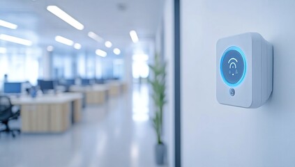 Naklejka premium Modern Office Smart Device: Wireless Call System in Contemporary Workspace