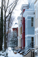 Snow Covered Row Home in Georgetown with Snow Falling