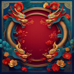 Obraz premium elegant dragon border frame with floral design with copy space for text graphic resource