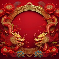 Obraz premium elegant dragon border frame with floral design with copy space for text graphic resource