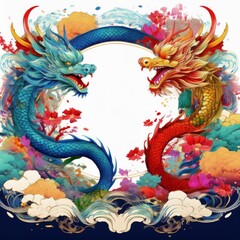 elegant dragon border frame with floral design with copy space for text graphic resource