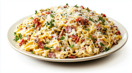 Pasta Carbonara Plate Isolated on White