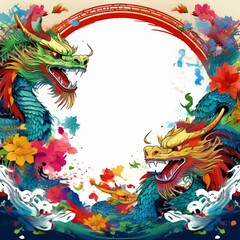 elegant dragon border frame with floral design with copy space for text graphic resource
