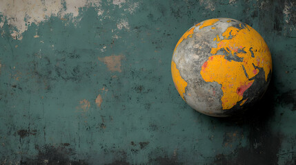 Weathered globe on grunge background; environmental concept