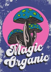 Vintage retro mushroom skull illustration