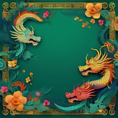 Obraz premium elegant dragon border frame with floral design with copy space for text graphic resource 