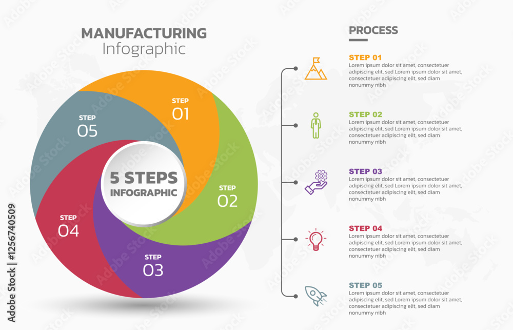 Poster Visual data presentation. Cycle diagram with 5 options. Pie Chart Circle infographic template with 5 steps, options, parts, segments. Business concept. Editable pie chart with sectors. Single layer.