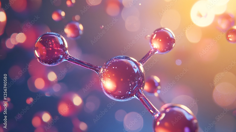 Poster Scientific background with abstract molecule structure reflecting light