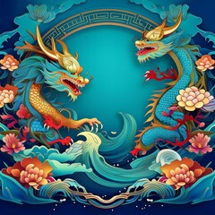 elegant dragon border frame with floral design with copy space for text graphic resource

