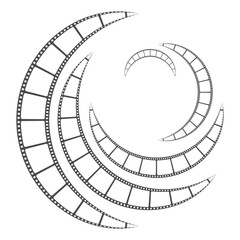 Fototapeta premium Filmstrip spiral design. Curved film shapes. Cinematic concept element. Black and white vector.