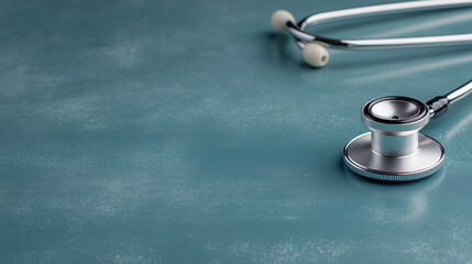 Stethoscope resting on a smooth teal surface representing medical professionalism and healthcare readiness in a clinical environment