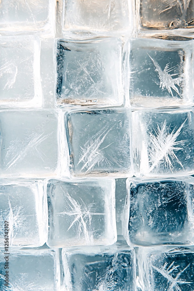 Poster Ice cubes create a stylish textured backdrop, ideal for a refreshing summer beverage
