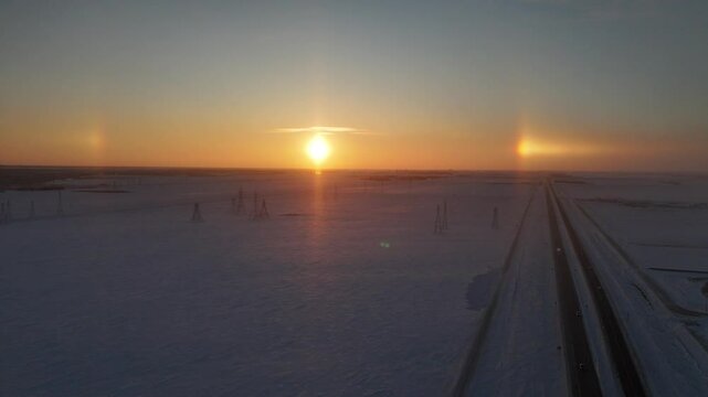 Cold Winter Sunset and Sun Dogs