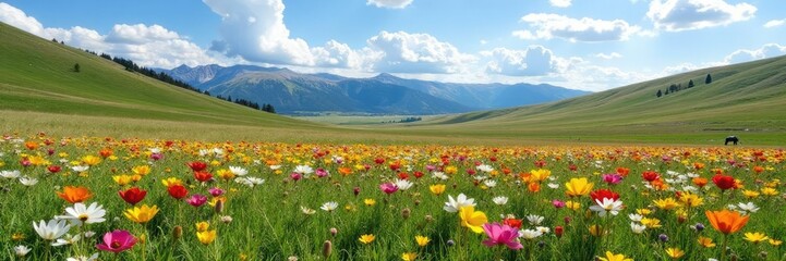 Obraz premium A colorful meadow in Big Horn National Recreation Area, Spring Blooms, Big Horn National Recreation Area
