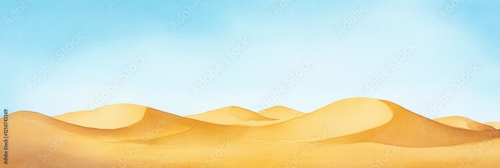 Aufkleber golden sand dunes under a clear blue sky create a tranquil desert landscape with a serene atmosphere