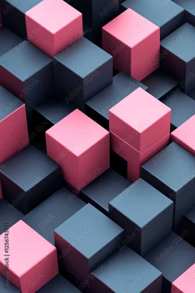 Poster abstract wall is being created with a mix of blue and pink cubes