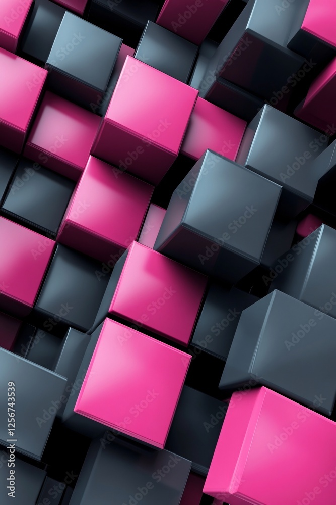 Poster Pink and gray cube wall creating an abstract backdrop