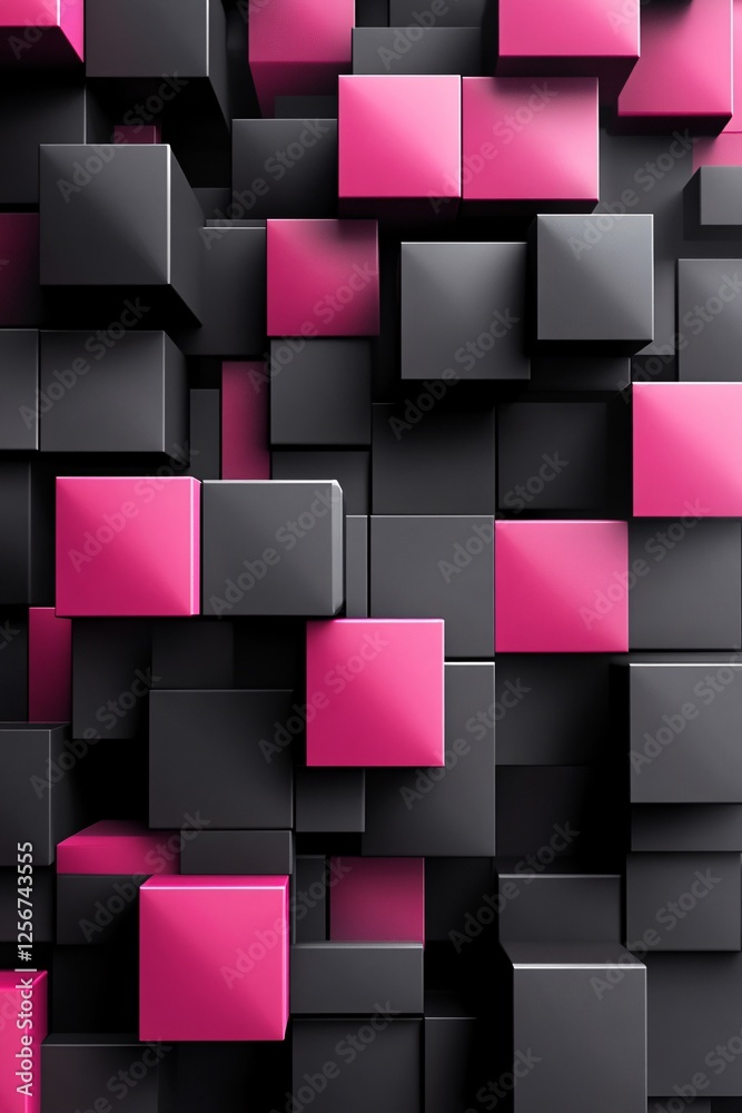 Aufkleber abstract background created with pink and black 3d rendered cubes