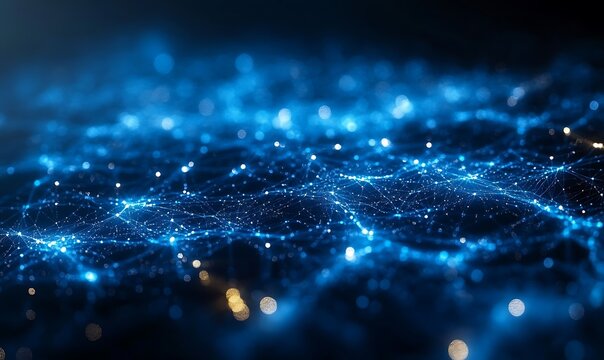 Abstract digital network representation with glowing connections and nodes in a dark environment