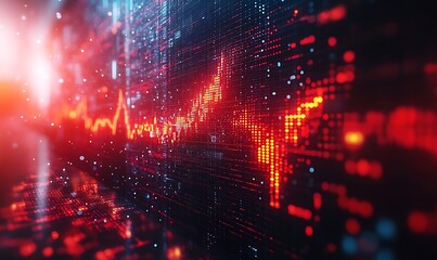 Abstract digital visualization of fluctuating data trends on a vibrant background