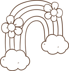 Cute Rainbow Line Art with Flowers