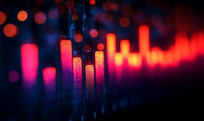 Abstract visualization of data analytics with vibrant red and orange bar graphs against a dark background