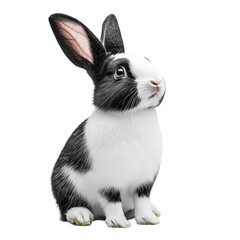 Obraz premium Black and White Rabbit Sitting Calmly, Isolated on transparent background 