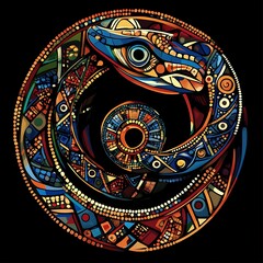 Obraz premium Ornate Snake in Circular Design, Decorative Art