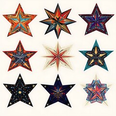 Obraz premium Colorful Paper Stars, Ornate Design, Isolated, Decorative, Backgroundless