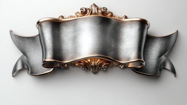 Ornate metallic banner with golden accents showcasing elegance against a minimalist background